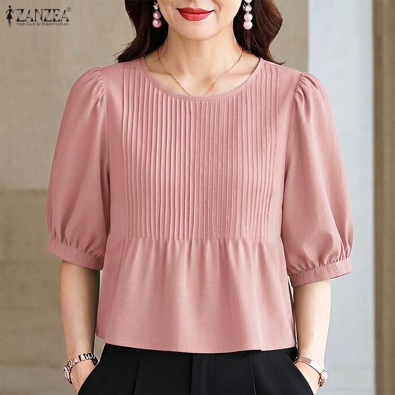 Summer Clothing Work - ZANZEA 2026 Woman Pintuck Blouses Casual