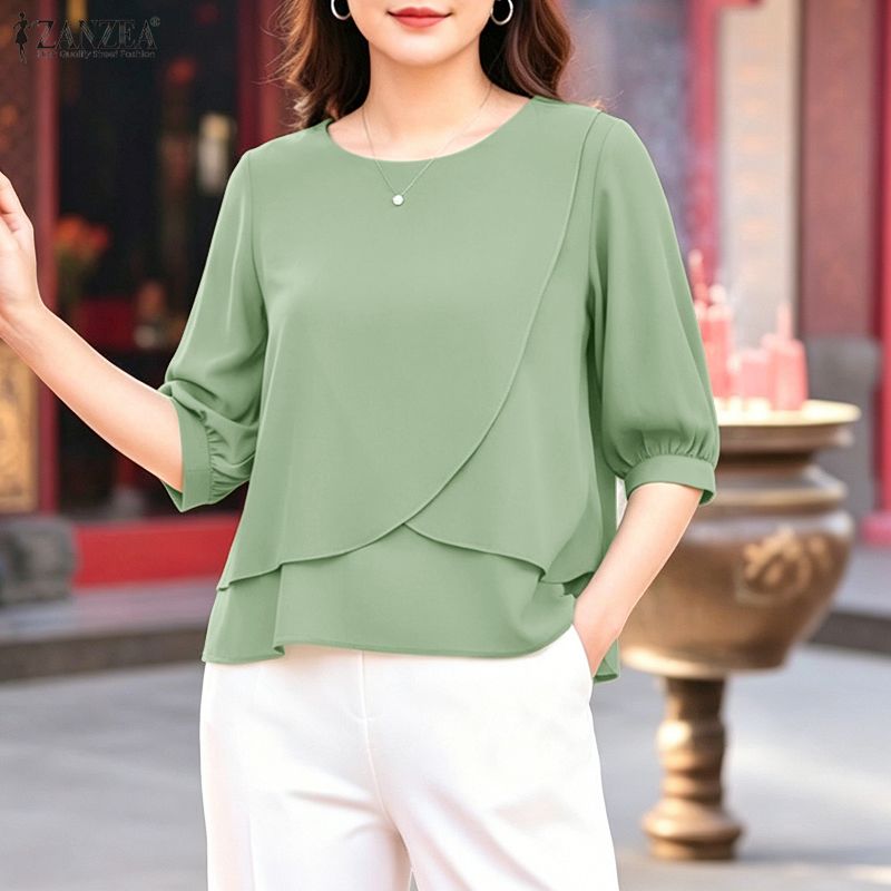 Summer Clothing Work - 2026 ZANZEA Women Summer Solid Color