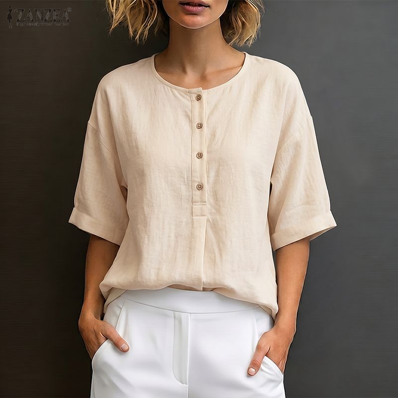 Summer Clothing Work - Women Summer Solid Color Blouse 2026