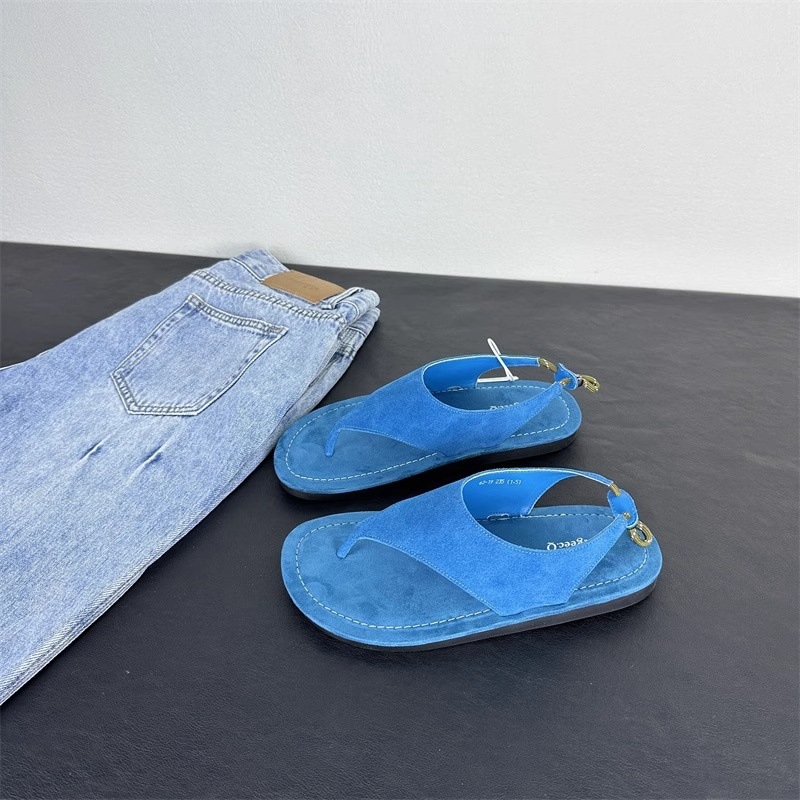 Summer Clothing Korea - Korean Minimalist Suede Slingback Thong Sandals