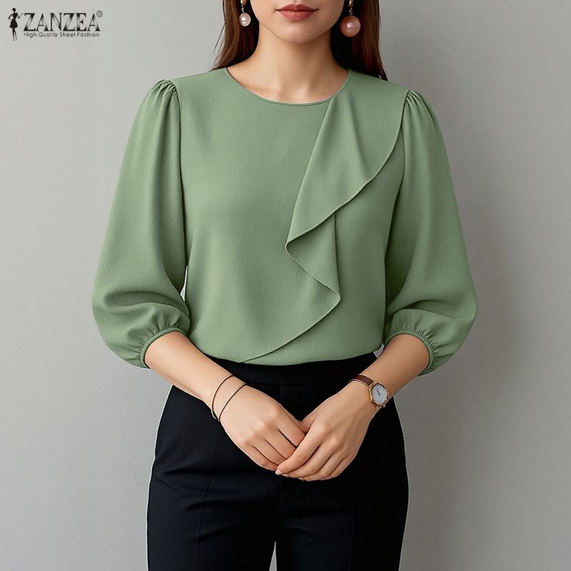Summer Clothing Work - 2026 ZANZEA Women Summer Solid Color