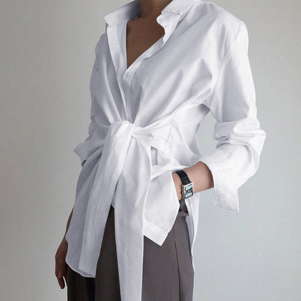Summer Clothing Work - Blouses Women Tops Shirts Turn Down