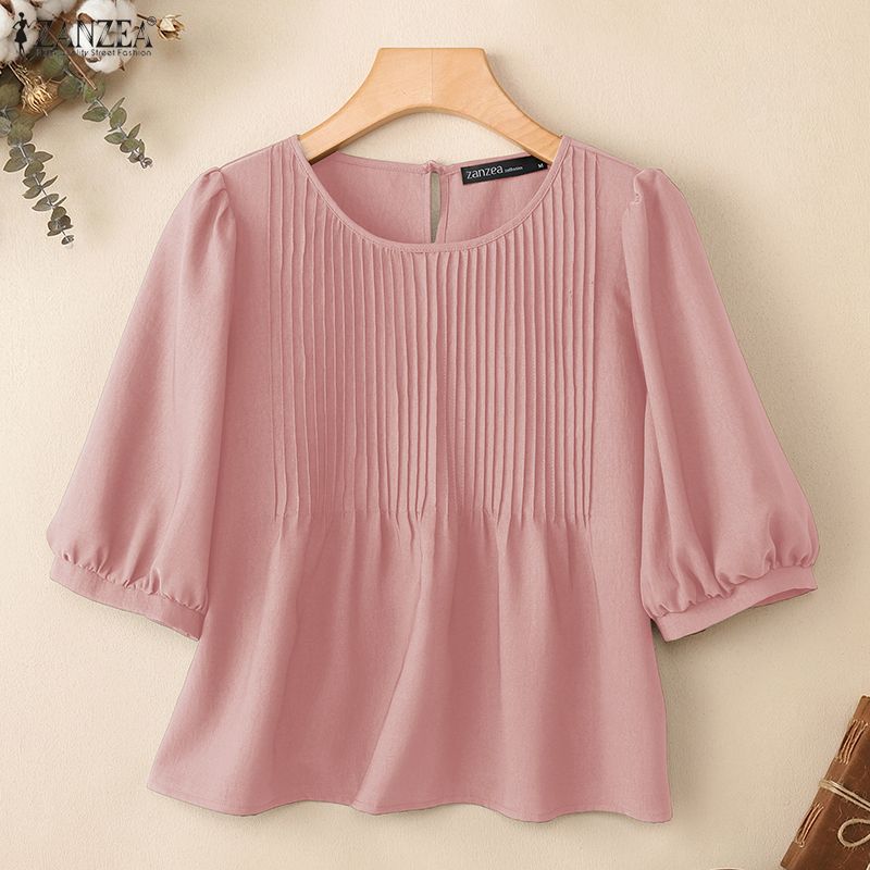 ZANZEA 2026 Woman Pintuck Blou - Summer Clothing Work recension och pris