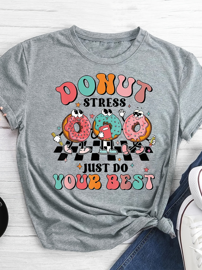 Cartoon Donut Print T-shirt, S - Summer Clothing Trends 2025 Women'S recension och pris