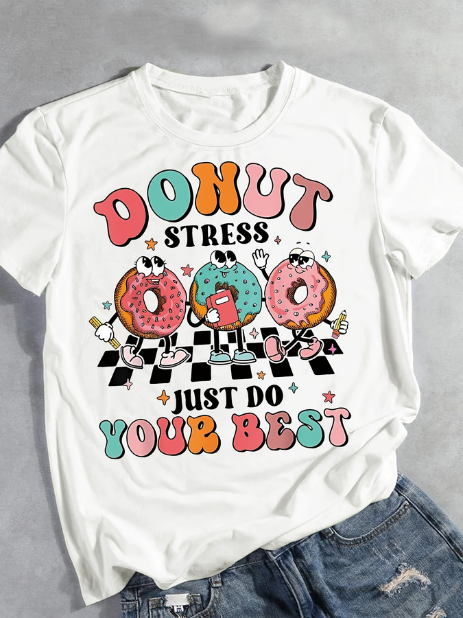 Cartoon Donut Print T-shirt, S - Summer Clothing Trends 2025 Women'S recension och pris