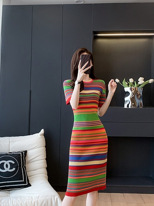 Retro round Neck  Striped Dres - Summer Line Clothing Brand recension och pris