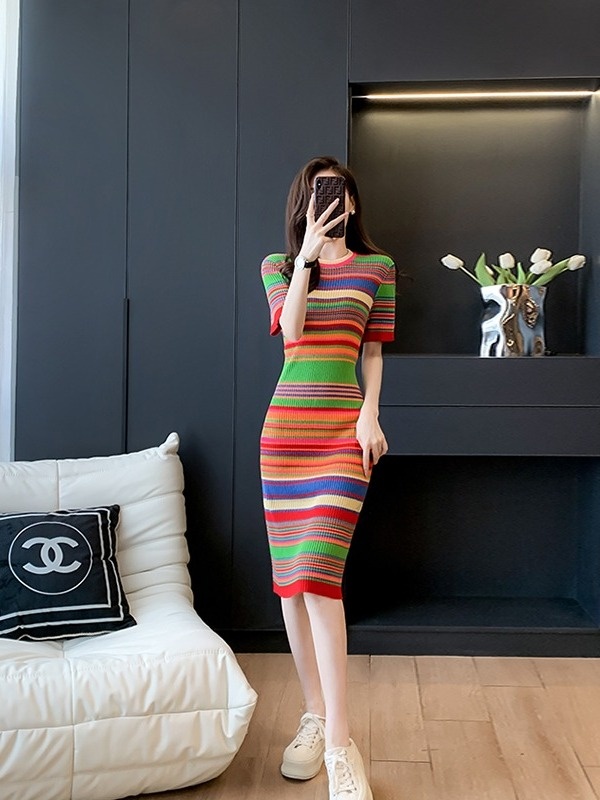 Retro round Neck  Striped Dres - Summer Line Clothing Brand recension och pris